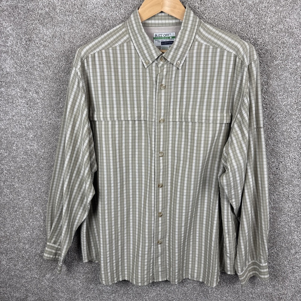 Exofficio Buzz Off Shield Long Sleeve Button Down Shirt Men's XL Beige Plaid - Picture 2 of 7